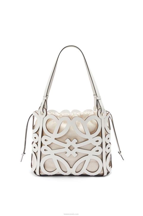 Loewe Small Anagram cut-out tote in box calfskin 688V187 Women Soft White