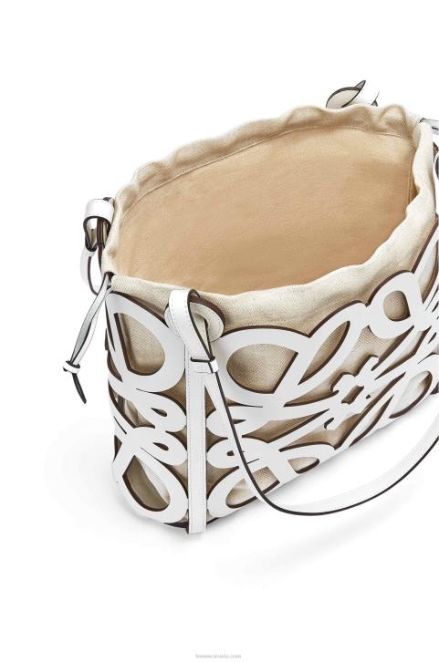 Loewe Small Anagram cut-out tote in box calfskin 688V187 Women Soft White