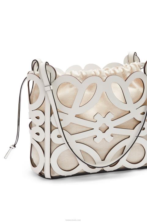 Loewe Small Anagram cut-out tote in box calfskin 688V187 Women Soft White