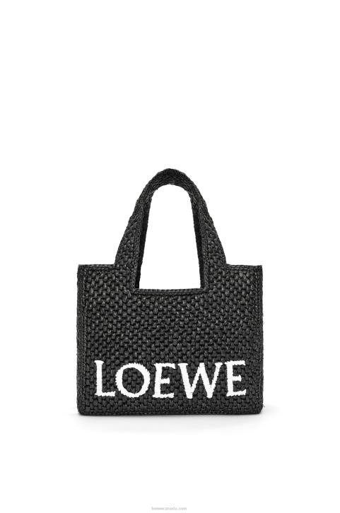 Loewe Small Font Tote in raffia 688V53 Women Black