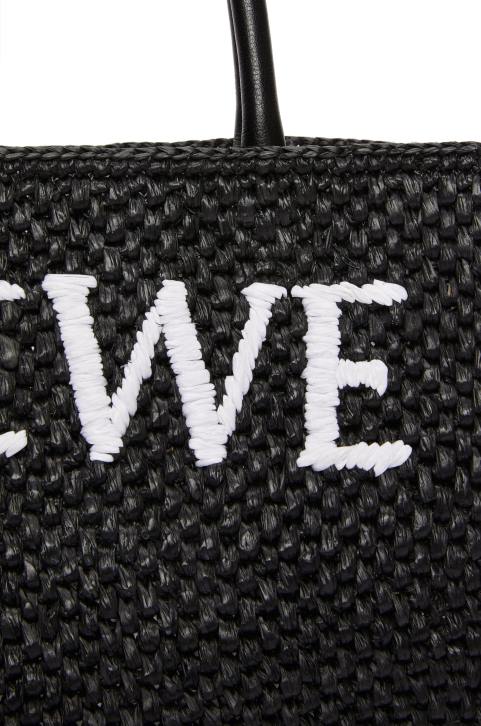 Loewe Standard A4 Tote bag in raffia 688V73 Women Black/White