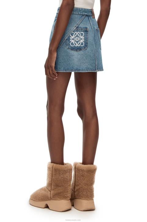 Loewe Anagram mini skirt in denim 688V1186 Women Mid Blue Denim
