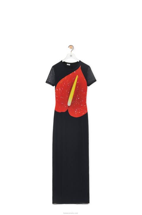 Loewe Anthurium dress in semi sheer mesh 688V1066 Women Black/Red