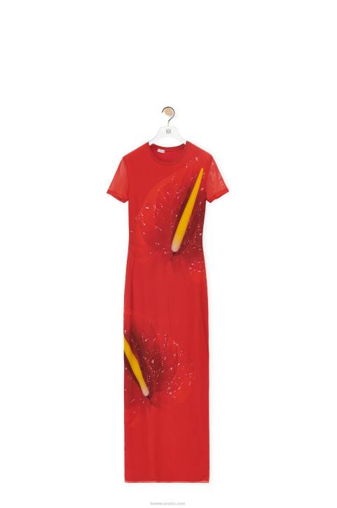 Loewe Anthurium dress in semi sheer mesh 688V1068 Women Red