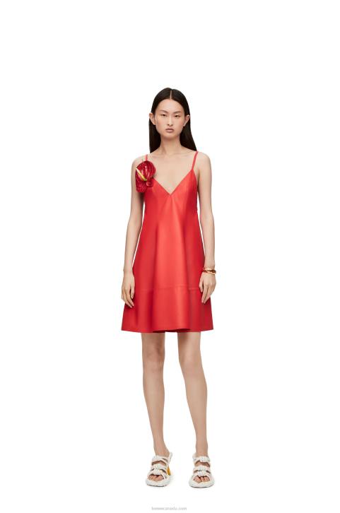 Loewe Anthurium strappy dress in nappa 688V1065 Women Red