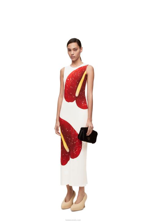 Loewe Anthurium tank dress in ribbed cotton jersey 688V1072 Women White/Red