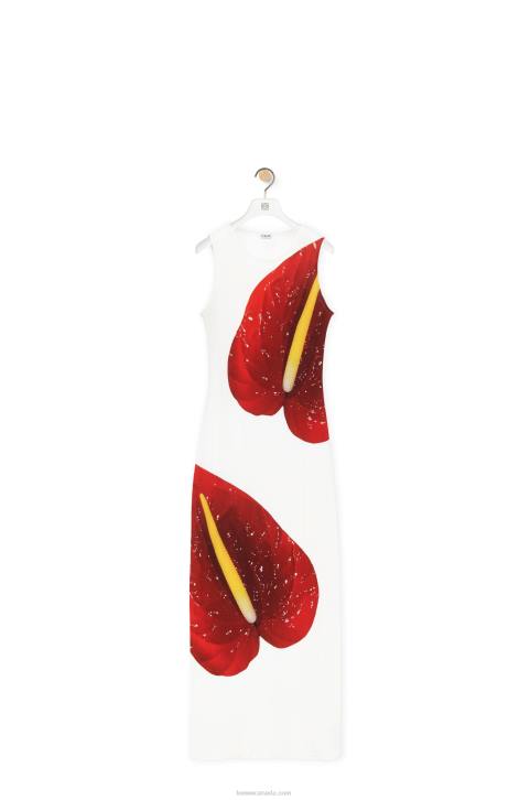 Loewe Anthurium tank dress in ribbed cotton jersey 688V1072 Women White/Red