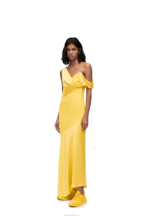 Loewe Asymmetric dress in satin and crepe 688V1097 Women Yellow