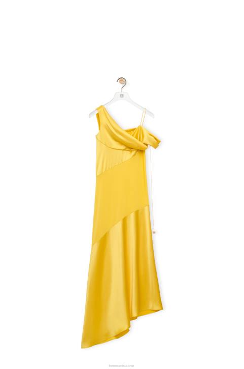 Loewe Asymmetric dress in satin and crepe 688V1097 Women Yellow