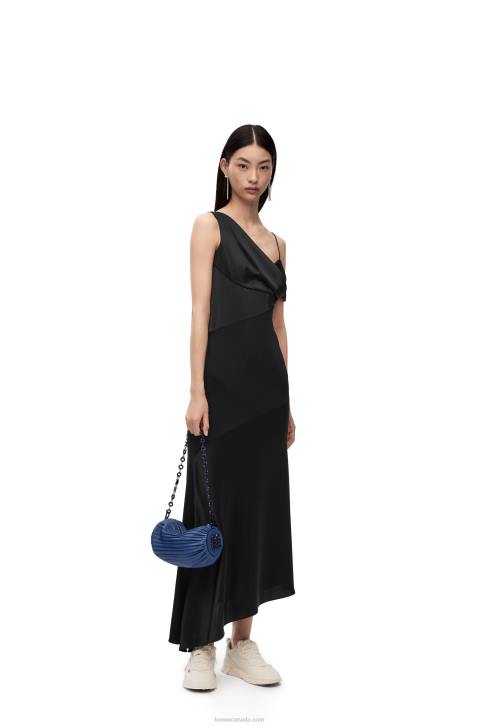 Loewe Asymmetric dress in satin and crepe 688V1098 Women Black