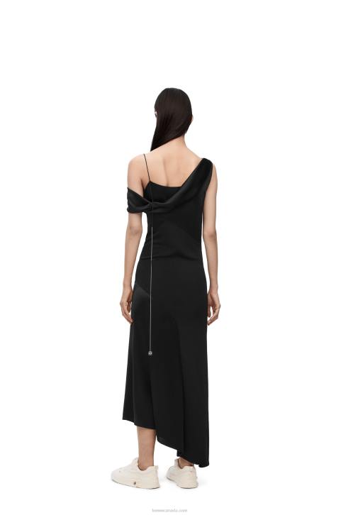 Loewe Asymmetric dress in satin and crepe 688V1098 Women Black