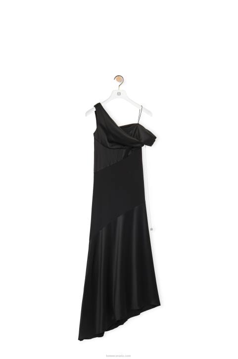 Loewe Asymmetric dress in satin and crepe 688V1098 Women Black