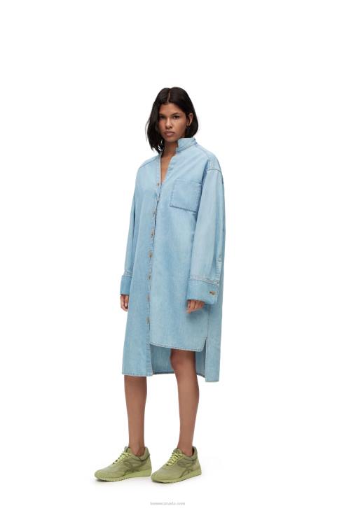 Loewe Asymmetric shirt dress in cotton blend denim 688V1094 Women Light Denim