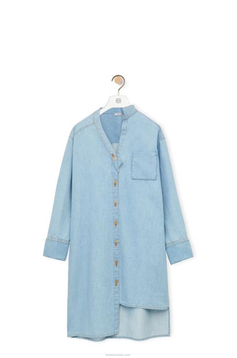Loewe Asymmetric shirt dress in cotton blend denim 688V1094 Women Light Denim