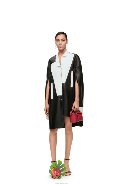 Loewe Asymmetric shirt dress in nappa lambskin 688V1078 Women Black/White