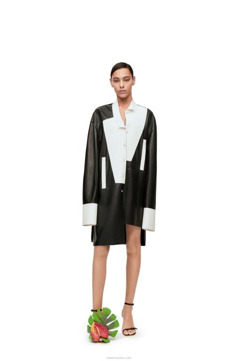 Loewe Asymmetric shirt dress in nappa lambskin 688V1078 Women Black/White