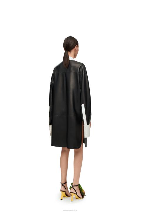 Loewe Asymmetric shirt dress in nappa lambskin 688V1078 Women Black/White