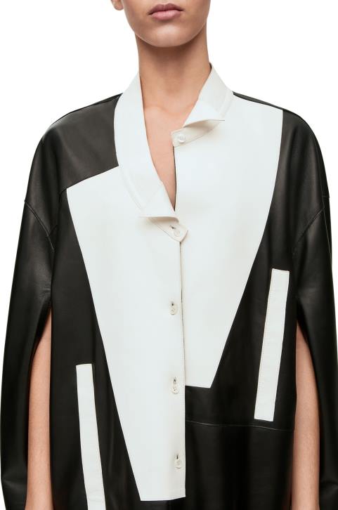 Loewe Asymmetric shirt dress in nappa lambskin 688V1078 Women Black/White