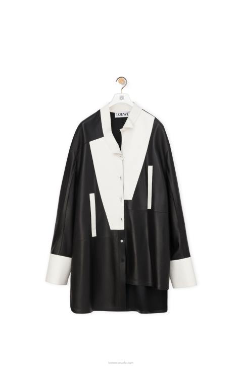 Loewe Asymmetric shirt dress in nappa lambskin 688V1078 Women Black/White