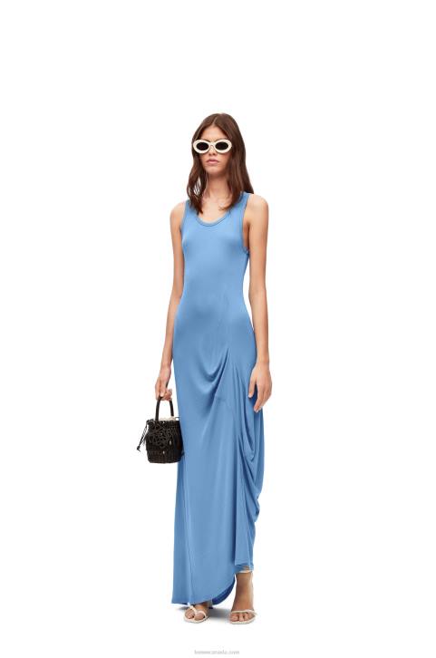 Loewe Asymmetric tank dress in viscose 688V1048 Women Sky Blue