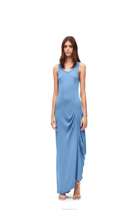 Loewe Asymmetric tank dress in viscose 688V1048 Women Sky Blue