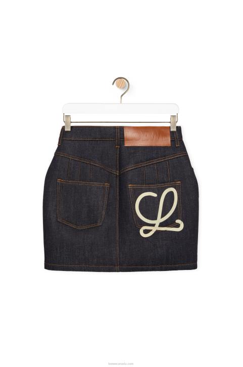 Loewe Curved mini skirt in denim 688V1184 Women Raw Denim