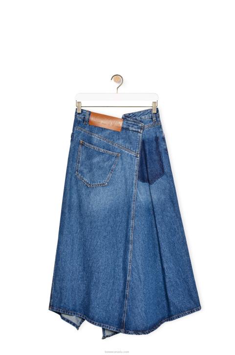 Loewe Deconstructed midi skirt in denim 688V1188 Women Sporty Blue