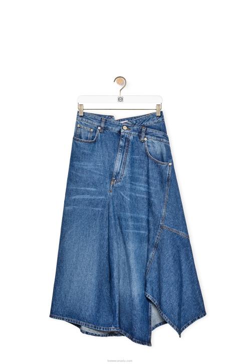 Loewe Deconstructed midi skirt in denim 688V1188 Women Sporty Blue