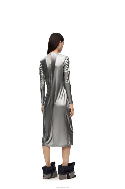 Loewe Draped dress in laminated jersey 688V1092 Women Black/Silver
