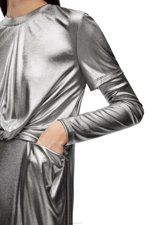 Loewe Draped dress in laminated jersey 688V1092 Women Black/Silver