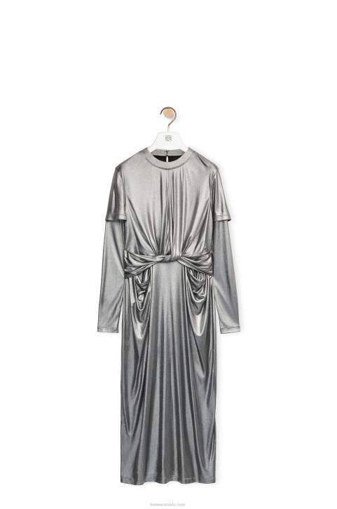 Loewe Draped dress in laminated jersey 688V1092 Women Black/Silver