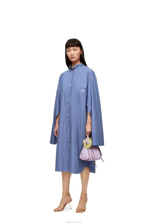 Loewe Elongated shirt dress in striped cotton poplin 688V1087 Women Navy/White