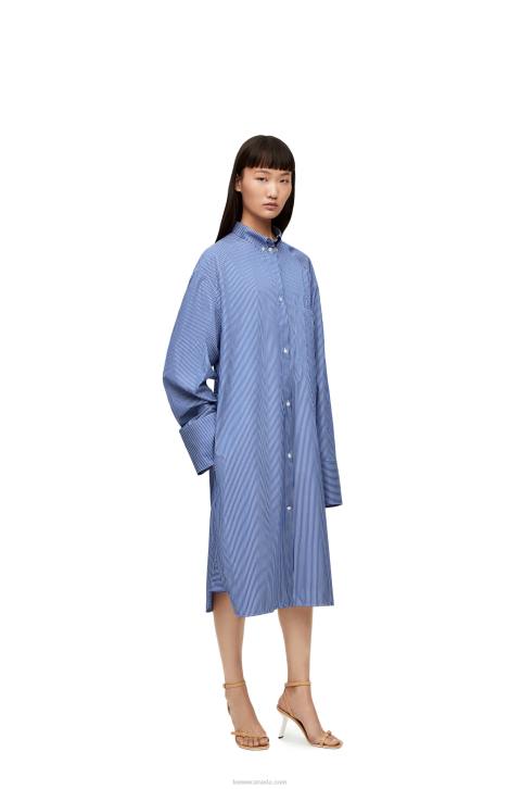 Loewe Elongated shirt dress in striped cotton poplin 688V1087 Women Navy/White