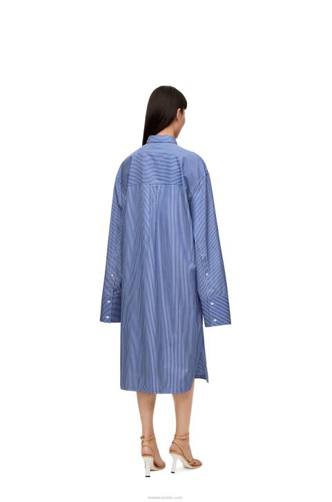 Loewe Elongated shirt dress in striped cotton poplin 688V1087 Women Navy/White