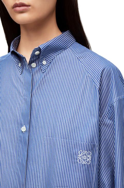 Loewe Elongated shirt dress in striped cotton poplin 688V1087 Women Navy/White