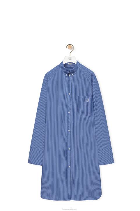 Loewe Elongated shirt dress in striped cotton poplin 688V1087 Women Navy/White