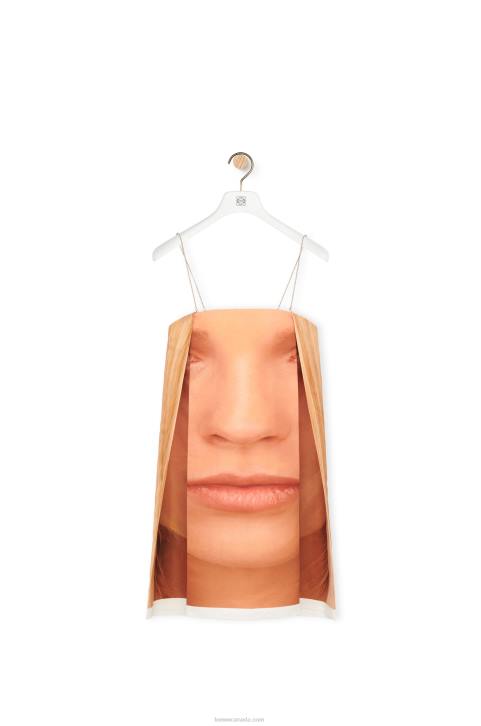 Loewe Face print strappy dress in technical duchesse satin 688V1089 Women Yellow/Multicolour
