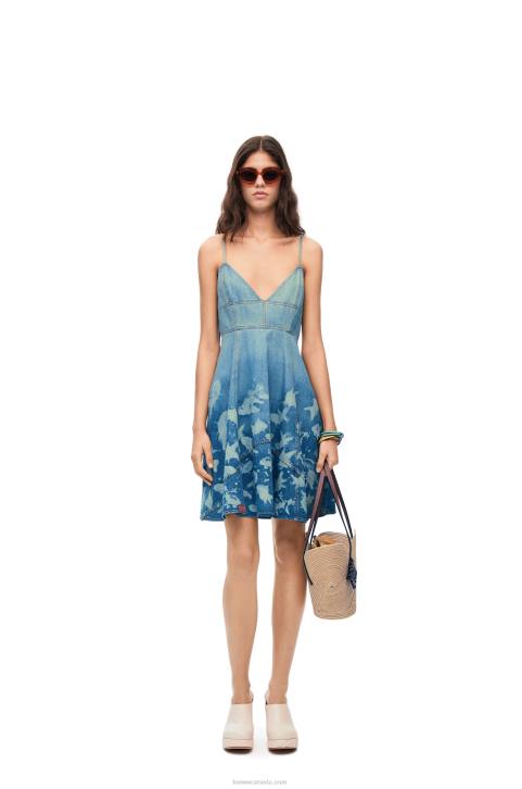 Loewe Fish strappy dress in denim 688V1046 Women Light Blue/White