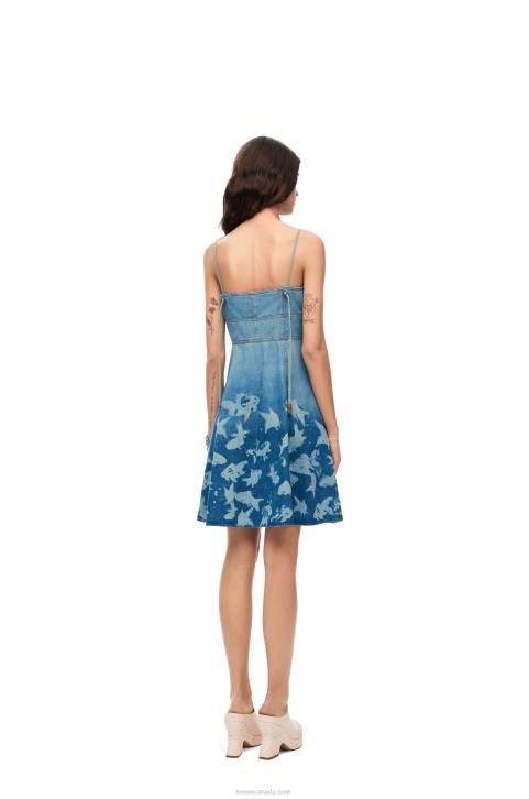 Loewe Fish strappy dress in denim 688V1046 Women Light Blue/White