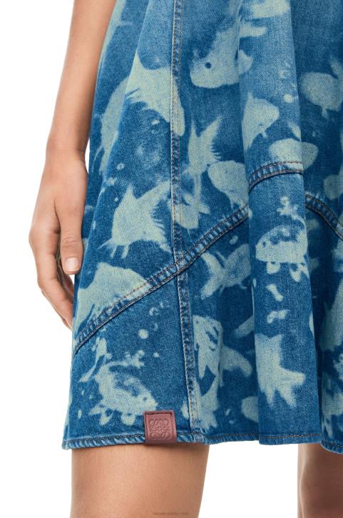 Loewe Fish strappy dress in denim 688V1046 Women Light Blue/White