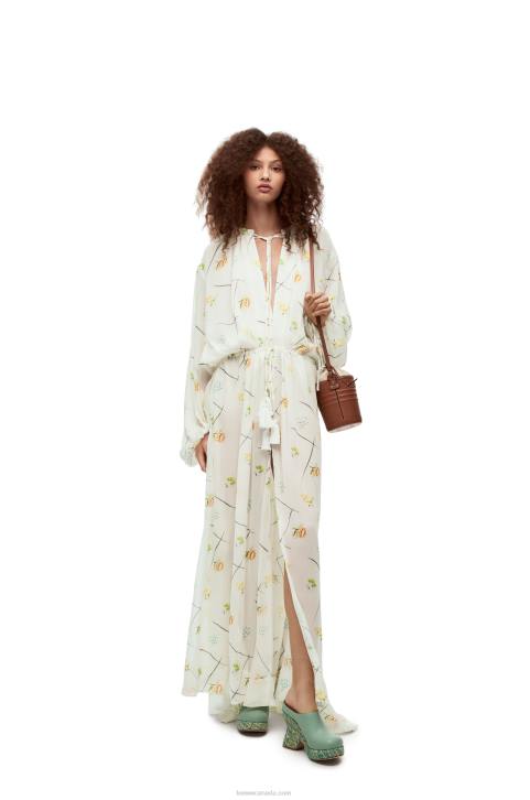 Loewe Flower maxi dress in viscose and silk 688V1055 Women White/Multicolor