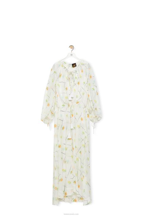 Loewe Flower maxi dress in viscose and silk 688V1055 Women White/Multicolor