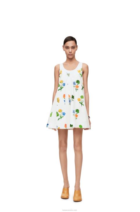 Loewe Flower trapeze dress in cotton poplin 688V1080 Women White/Multicolor
