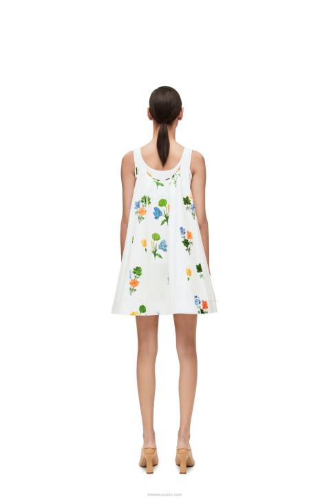Loewe Flower trapeze dress in cotton poplin 688V1080 Women White/Multicolor