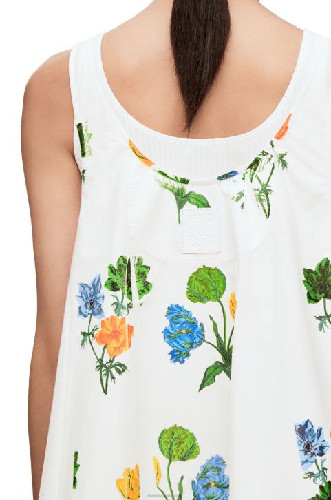 Loewe Flower trapeze dress in cotton poplin 688V1080 Women White/Multicolor