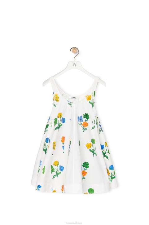 Loewe Flower trapeze dress in cotton poplin 688V1080 Women White/Multicolor