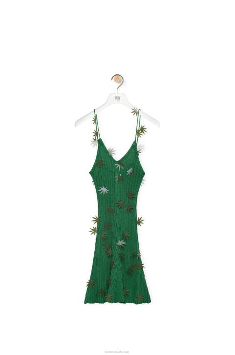 Loewe Leaf strappy dress in viscose 688V1043 Women Forest Green
