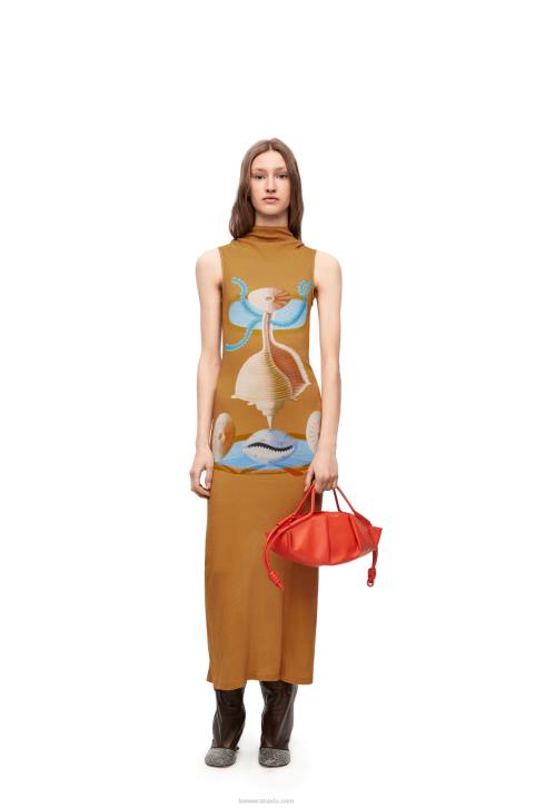 Loewe Maruja Mallo tube dress in cotton 688V1037 Women Camel/Multicolor
