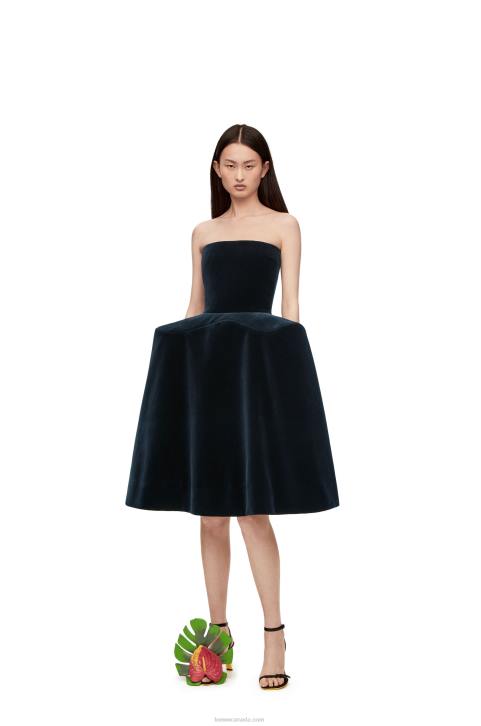 Loewe Peplum bustier dress in cotton velvet 688V1061 Women Dark Blue