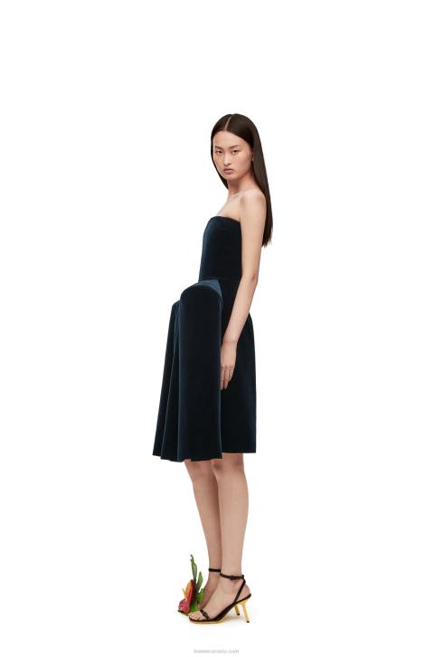 Loewe Peplum bustier dress in cotton velvet 688V1061 Women Dark Blue